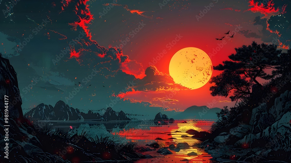 Enchanting Solstice Landscape in Striking Comic Style Enchanting Solstice Landscape in Striking Comic Style