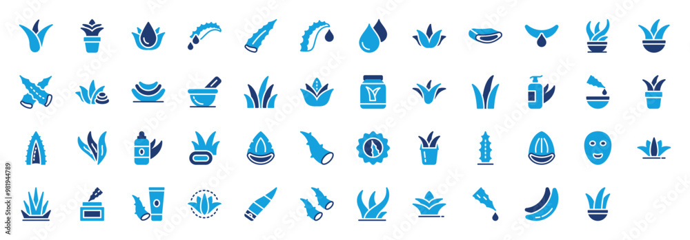Aloe Vera set of blue icons. Aloe Vera icon. House Plants, Organic, Drop, Fresh, Droplet, Slices, Chunk, Piece, Tube, Plant, Serum, Plant Leaf, Leaves, Stones, Pieces, Gardening vector illustration. Aloe Vera set of blue icons. Aloe Vera icon. House Plants, Organic, Drop, Fresh, Droplet, Slices, Chunk, Piece, Tube, Plant, Serum, Plant Leaf, Leaves, Stones, Pieces, Gardening vector illustration.