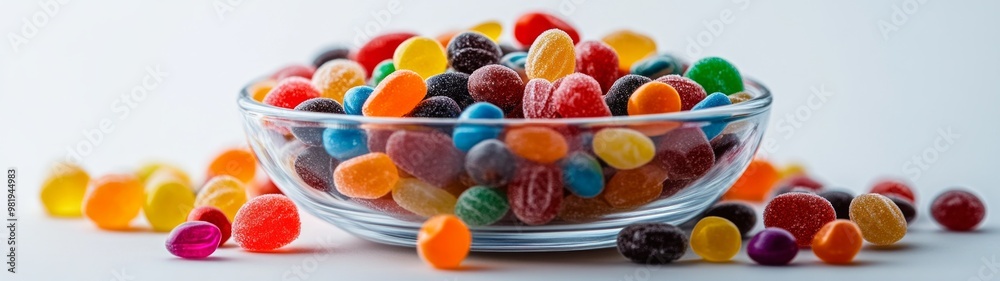 Assorted Candy Bowl Display, a vibrant array of colorful candies arranged in a bowl, inviting for sharing, set against a clean white backdrop emphasizing the treats' appeal Assorted Candy Bowl Display, a vibrant array of colorful candies arranged in a bowl, inviting for sharing, set against a clean white backdrop emphasizing the treats' appeal