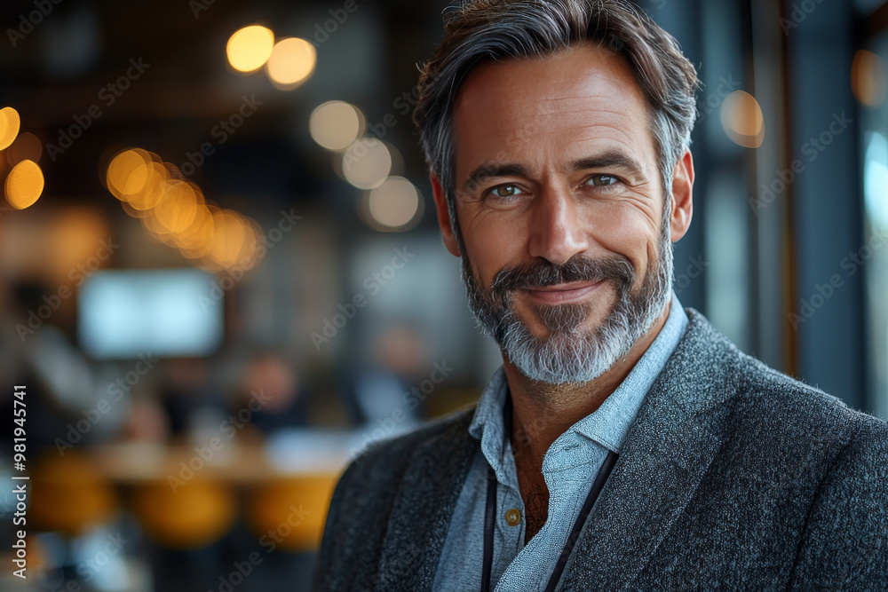 Smiling mature man in a conference room.
