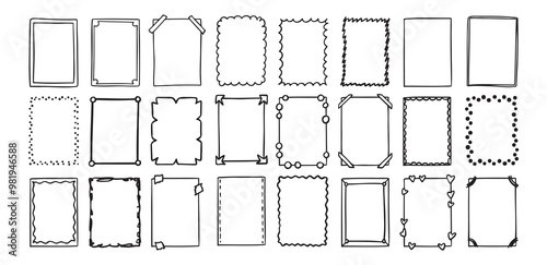 Hand drawn rectangle frame doodle vertical. Line style empty drawing textbox