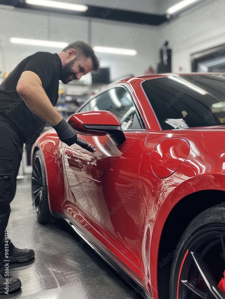 polishing a car in a professional auto detailing shop polishing a car in a professional auto detailing shop