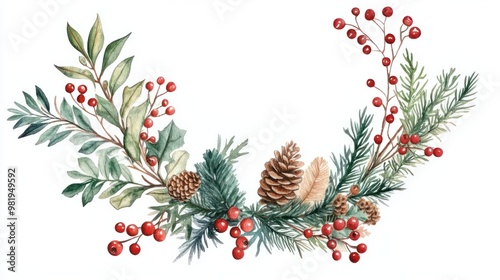 Retro christmas wreath watercolor, great design for any purposes. Watercolor illustration. Invitation card design. Invitation banner design. Vector. frame. transparent background