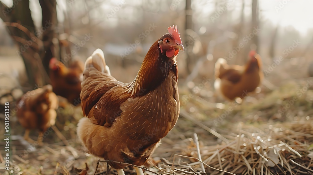 Fototapeta premium Posing brown chickens farmers concept laying hens