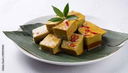 Malaysian Food, Gulai Tempoyak on white background isolated.