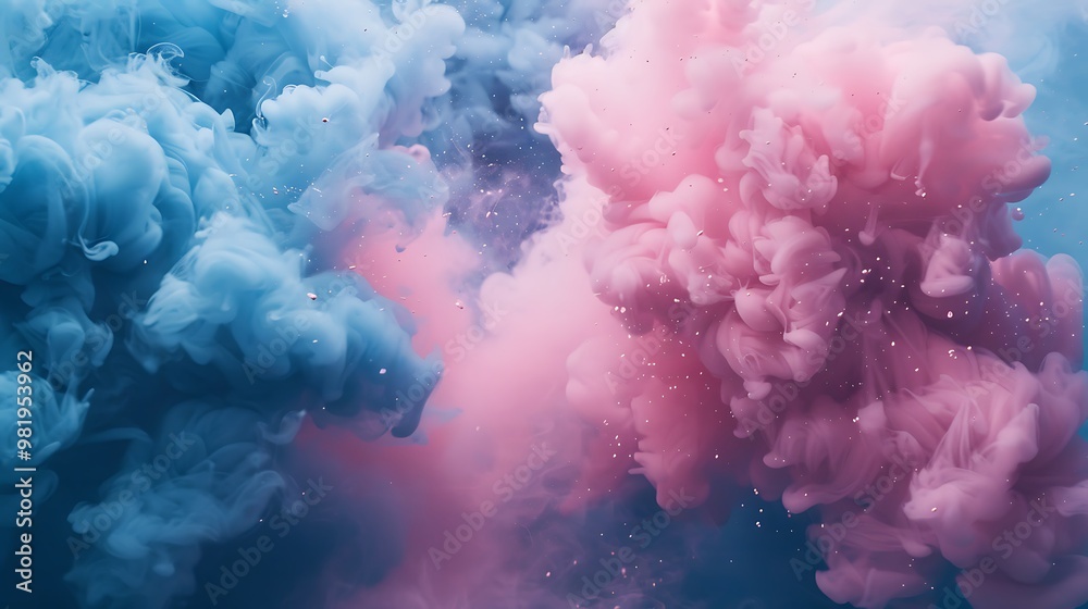 Fototapeta premium Powder color splash burst dusty ink burst splatter party blue wallpaper cloud pink stain explosive powder color spray