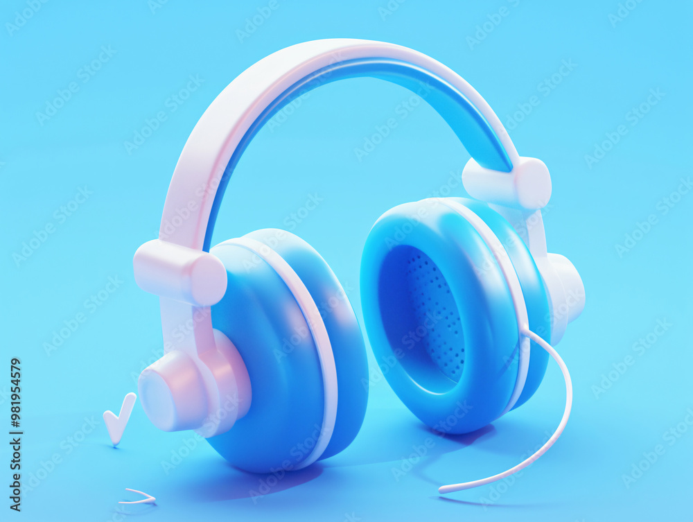 A pair of stylish blue headphones with a sleek design, set against a bright blue background, emphasizing a modern aesthetic for technology. A pair of stylish blue headphones with a sleek design, set against a bright blue background, emphasizing a modern aesthetic for technology.