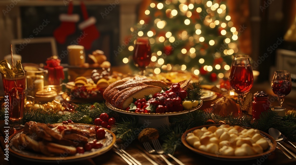 A photo of Christmas table with food A photo of Christmas table with food