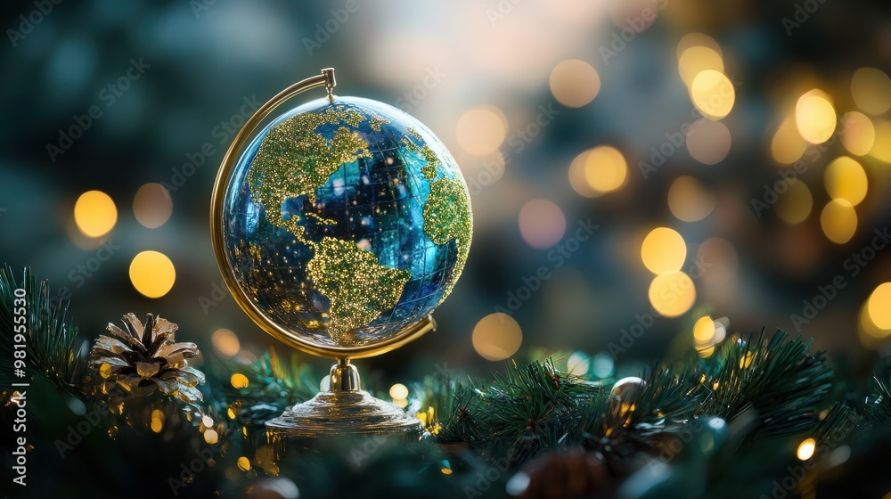 A shimmering globe symbolizes the unity of worldwide New Year's traditions, capturing the shared spirit of celebration and hope A shimmering globe symbolizes the unity of worldwide New Year's traditions, capturing the shared spirit of celebration and hope