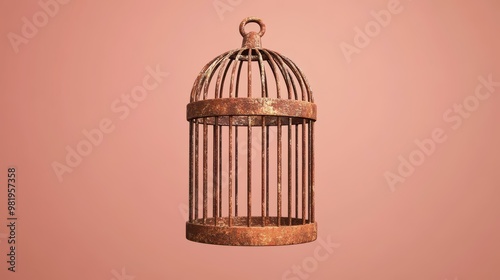 A vintage birdcages closed door symbolizes solitude and confinement, artistically captured with rich textures and details.