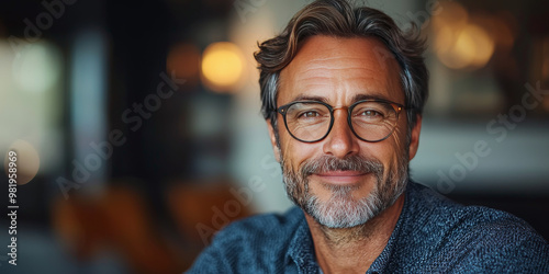 Smiling man with grey hair and beard wearing glasses
