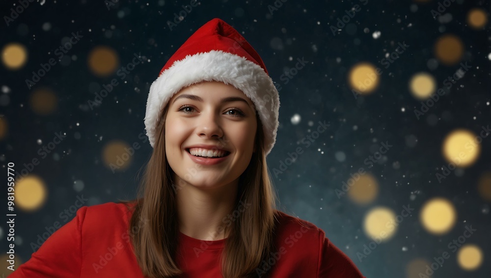 Woman in a Santa hat enjoying New Year cheer. Woman in a Santa hat enjoying New Year cheer.
