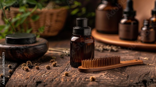 Beard Grooming Kit: A complete set featuring beard oil, balm, and a wooden comb, designed to keep facial hair smooth, hydrated, and impeccably maintained.
 photo