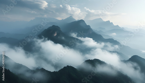 Misty Mountain Scenery, Cloudy and Foggy Beauty.