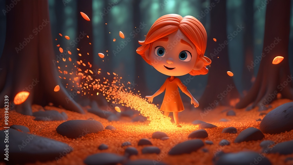 Fire character leaves behind a soft, glowing trail of embers wherever ...