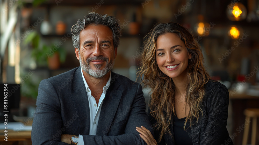 Fototapeta premium Smiling man and woman pose for a portrait.
