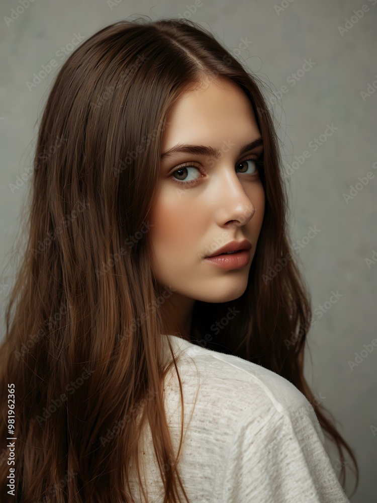 Woman with long brown hair. Woman with long brown hair.