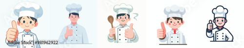 vector set of chef expressing thumbs up with flat design style and white background