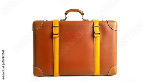 A brown suitcase representing travel, vacations and holidays isolated on a white background