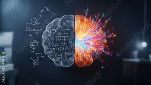 A creative illustration showcasing the contrast between analytical and creative thinking in the human brain.