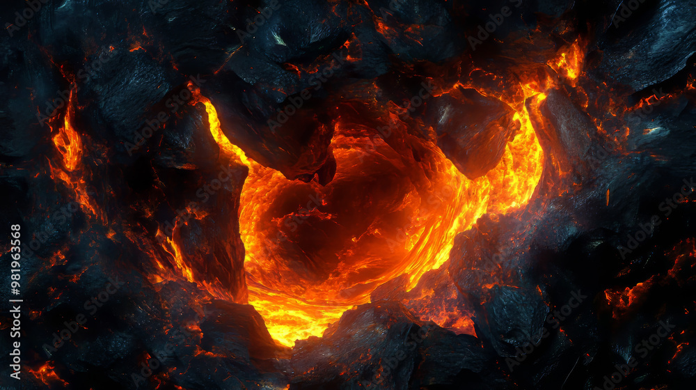 Visualize a stunning digital artwork depicting an underground molten lava cave. The cavern is expansive, with high, jagged ceilings that seem to disappear into darkness. The walls are illuminated. Visualize a stunning digital artwork depicting an underground molten lava cave. The cavern is expansive, with high, jagged ceilings that seem to disappear into darkness. The walls are illuminated.