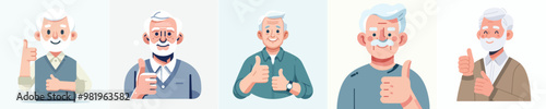 vector set of grandfather expressing thumbs up in flat design style