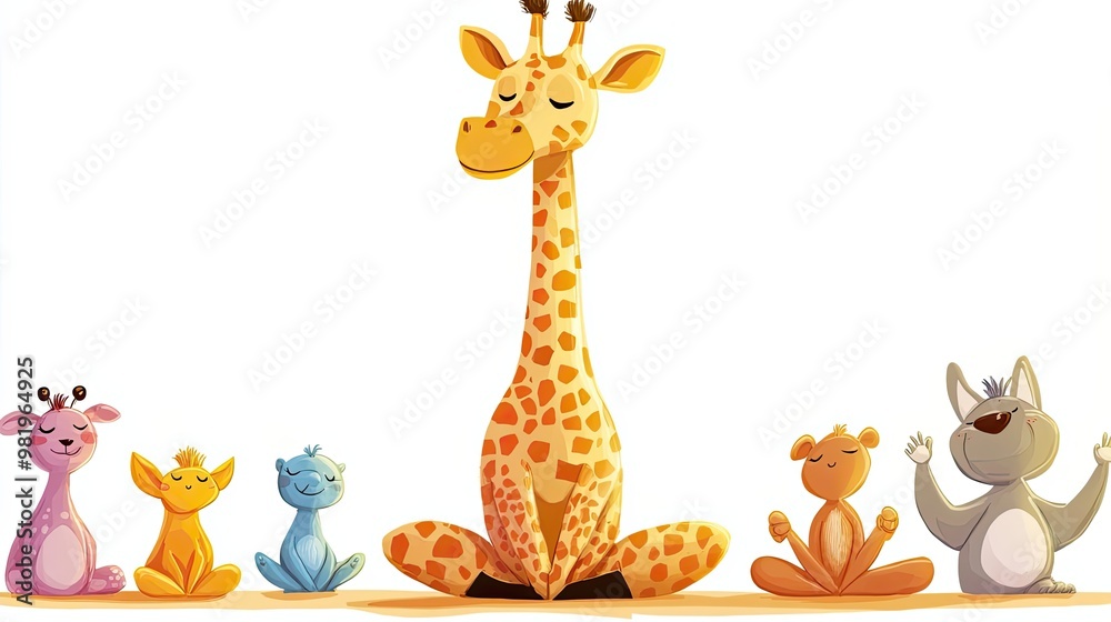 Fototapeta premium Cartoon Animals Practicing Yoga and Mindfulness