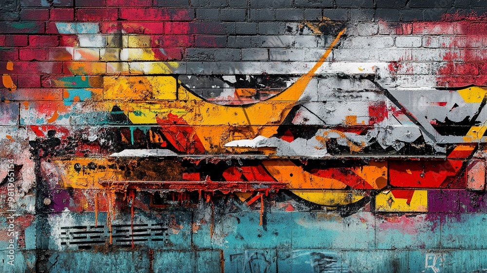 Fototapeta premium Graffiti on The Wall Cyberpunk City Background