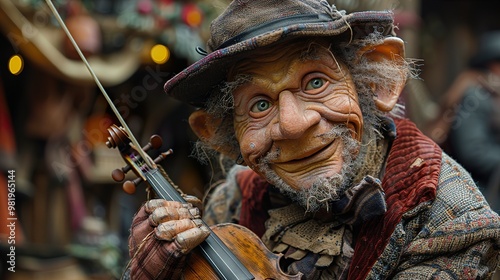 Smiling Fantasy Creature Playing Violin