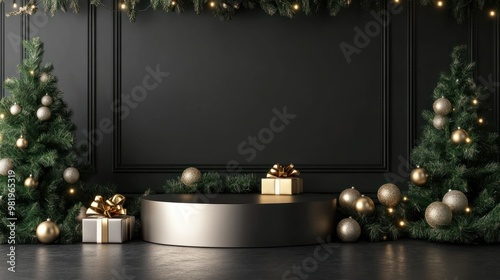 Fototapeta 3d of luxury podium with christmas decoration, Christmas concept. Generative AI. transparent background