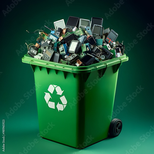 A recycle bin full of electronic wastes as a concept of e waste management