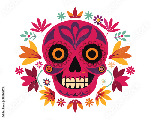 Day of the dead. mexican holiday. mexican culture. skull with red rose. Adobe vector stock. EPS 10.