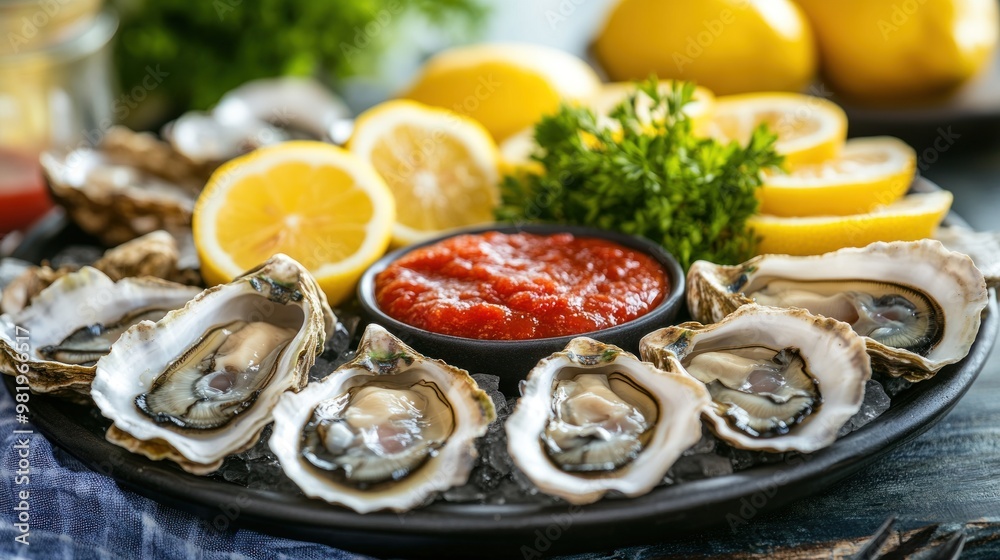 Fresh Oysters with Lemon and Cocktail Sauce Fresh Oysters with Lemon and Cocktail Sauce
