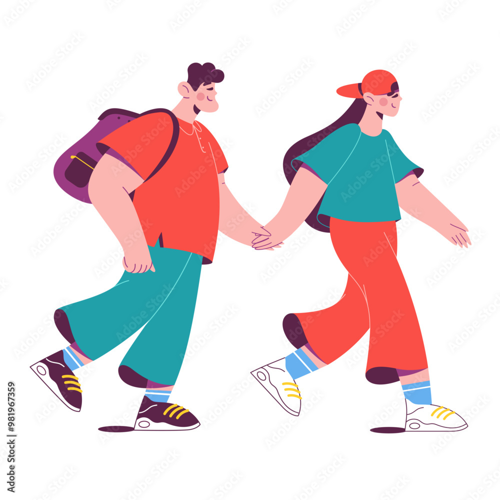 Man and woman walking Man and woman walking