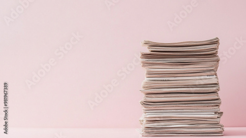 stack of newspaper, pink background