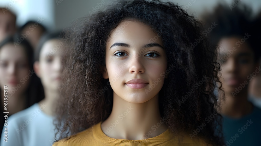 Close-up Portrait of a Young Woman with Curly Hair Close-up Portrait of a Young Woman with Curly Hair