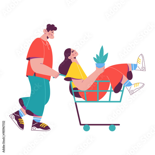Man and woman doing shopping
