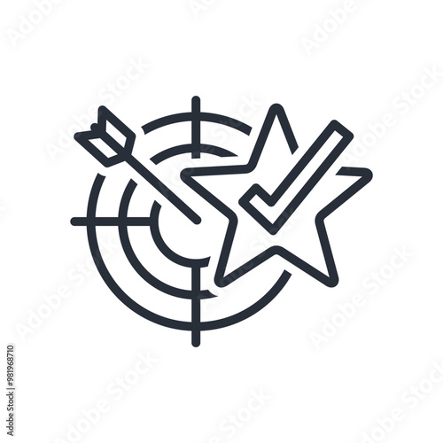Achieving new success.  High position or career growth, reaching the top and overcoming difficulties, new opportunities,Vector linear icon isolated on white background.