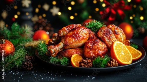 Fried chicken with orange on Christmas Eve transparent background