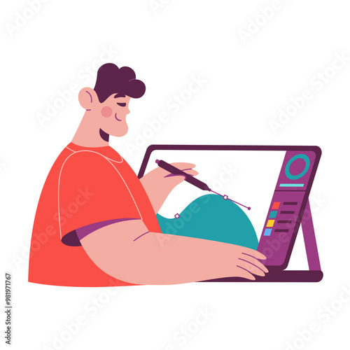 Man drawing on tablet