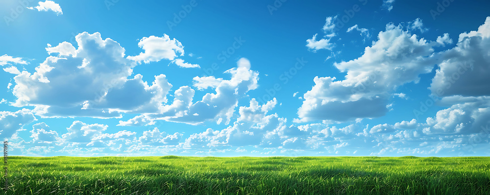 Fototapeta premium Meadow Landscape Sunny Blue Sky