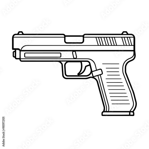 Modern semi-automatic pistol gun outline icon in vector format for firearm designs.