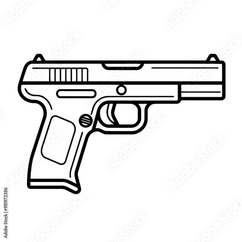 Sleek pistol gun weapon outline icon in vector format for firearm designs.