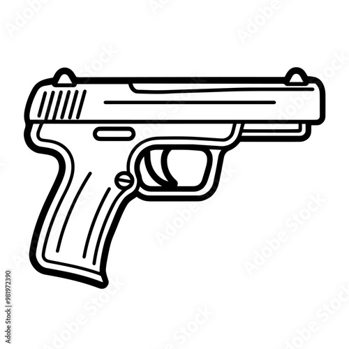 Sleek pistol gun weapon outline icon in vector format for firearm designs.