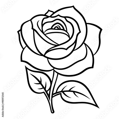 Elegant rose outline icon in vector format for floral designs.
