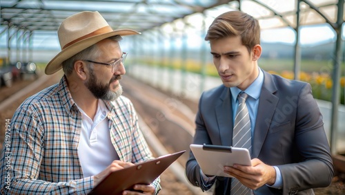 Banker Advising Farmer – Image of a banker and a farmer discussing financial opportunities.
 photo