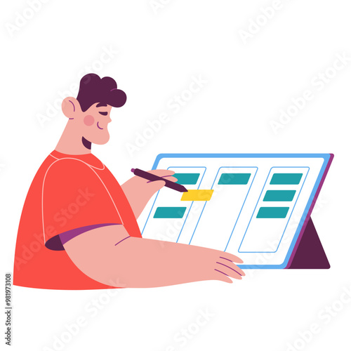 Man plans tasks in a kanban board