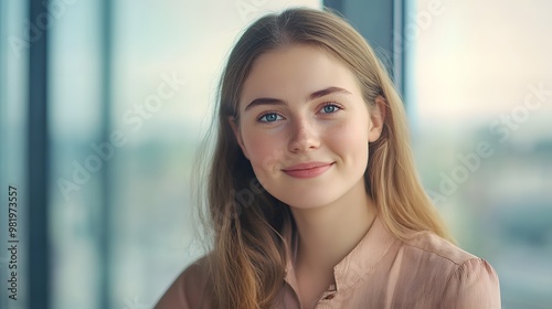 Portrait of a Young Woman with Blonde Hair and Blue Eyes Smiling Gently Free Download Portrait of a Young Woman with Blonde Hair and Blue Eyes Smiling Gently - GFXLoad