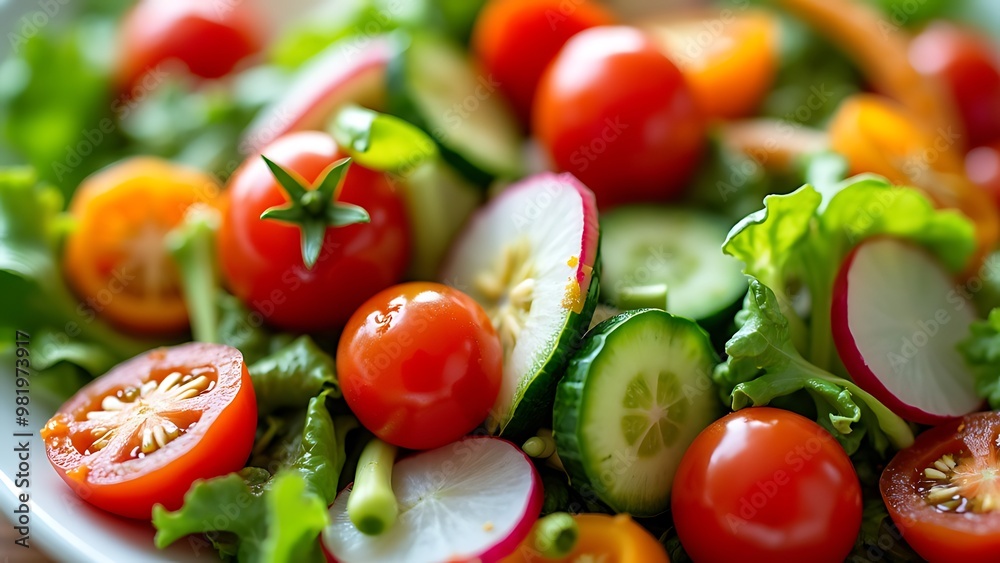 Closeup of a delicious, vibrant salad with fresh vegetables. Ideal for health, nutrition, and culinary content, showcasing colorful and nutritious ingredients. Closeup of a delicious, vibrant salad with fresh vegetables. Ideal for health, nutrition, and culinary content, showcasing colorful and nutritious ingredients.