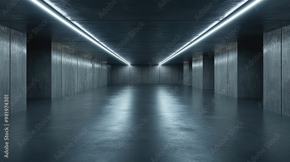 Minimalist industrial interior with dramatic lighting. Minimalist industrial interior with dramatic lighting.